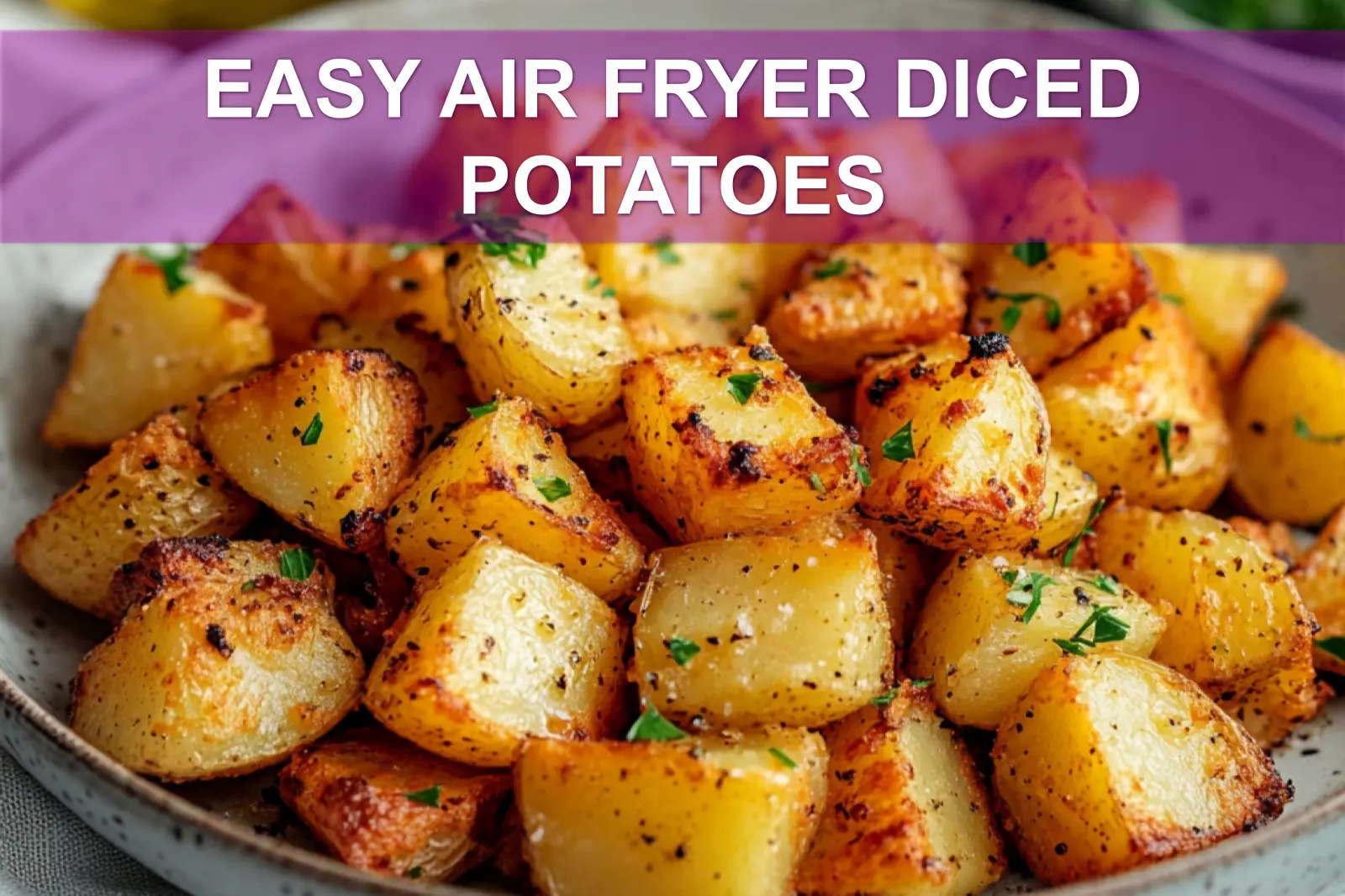 EASY AIR FRYER DICED POTATOES golden crispy herbs olive oil glass of water