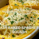 EASY BAKED SPAGHETTI SQUASH centered hero view, clean and uncluttered