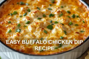 Easy Buffalo Chicken Dip Recipe Quick and Irresistible EASY BUFFALO CHICKEN DIP RECIPE centered hero view, clean and uncluttered