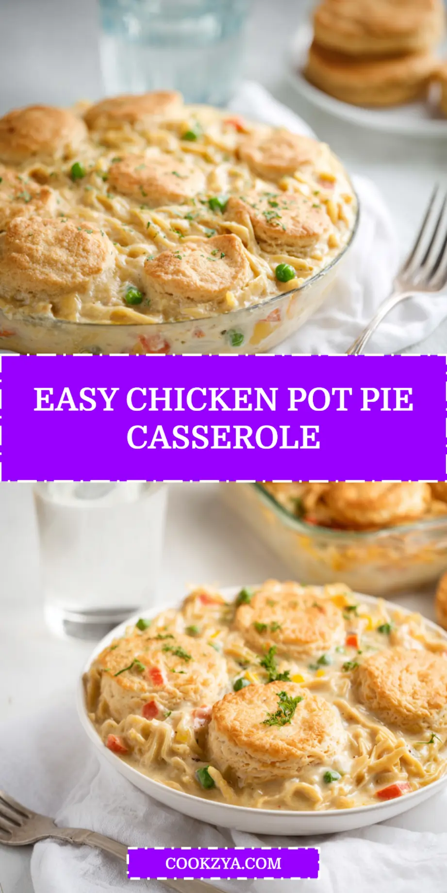 Easy Chicken Pot Pie Casserole: Irresistibly Quick Magic 6 EASY CHICKEN POT PIE CASSEROLE warm golden biscuits bubbling creamy filling close up_pin