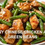 EASY CHINESE CHICKEN AND GREEN BEANS centered hero view, clean and uncluttered