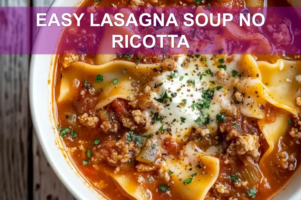 EASY LASAGNA SOUP NO RICOTTA centered hero view, clean and uncluttered