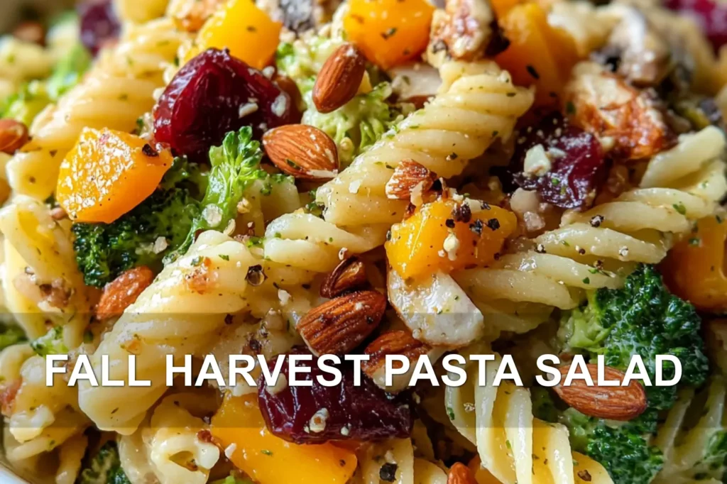 FALL HARVEST PASTA SALAD centered hero view, clean and uncluttered