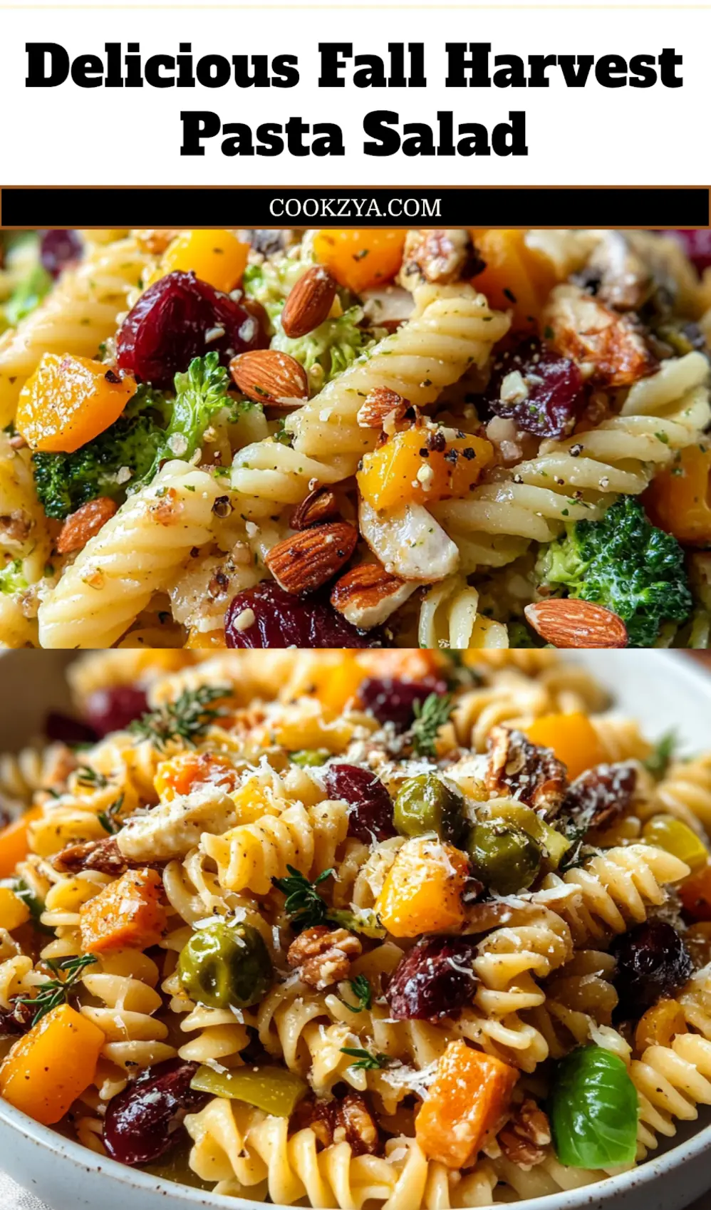 FALL HARVEST PASTA SALAD centered hero view, clean and uncluttered_pin