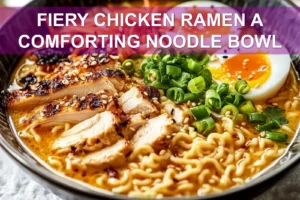 Fiery Chicken Ramen A Comforting Noodle Bowl: Irresistible and Easy Recipe FIERY CHICKEN RAMEN A COMFORTING NOODLE BOWL creamy ramen with chicken and delicately cooked egg