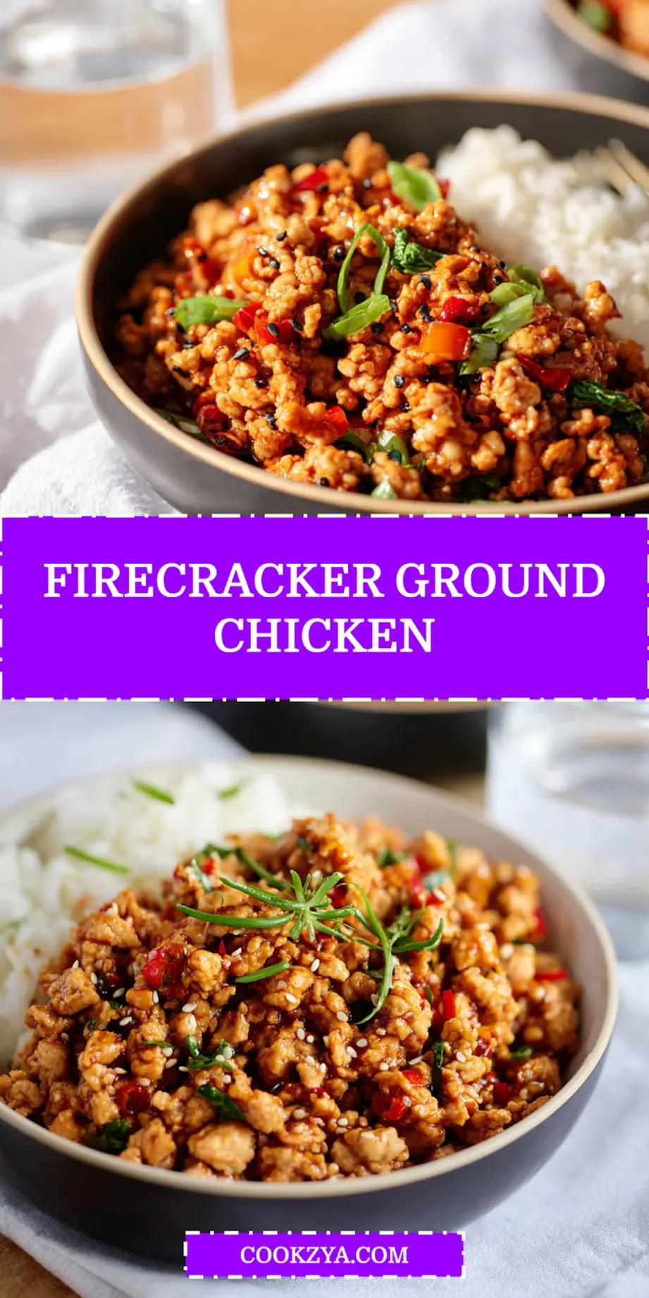 FIRECRACKER GROUND CHICKEN spicy glazed ground chicken over rice warm inviting shot_pin