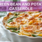 GREEN BEAN AND POTATO CASSEROLE baked casserole with potatoes green beans melted Colby cheese warm
