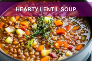 Hearty Lentil Soup: Delicious Fall Comfort Recipe HEARTY LENTIL SOUP centered hero view, clean and uncluttered