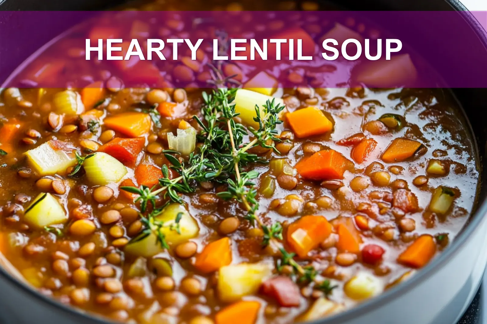 HEARTY LENTIL SOUP centered hero view, clean and uncluttered
