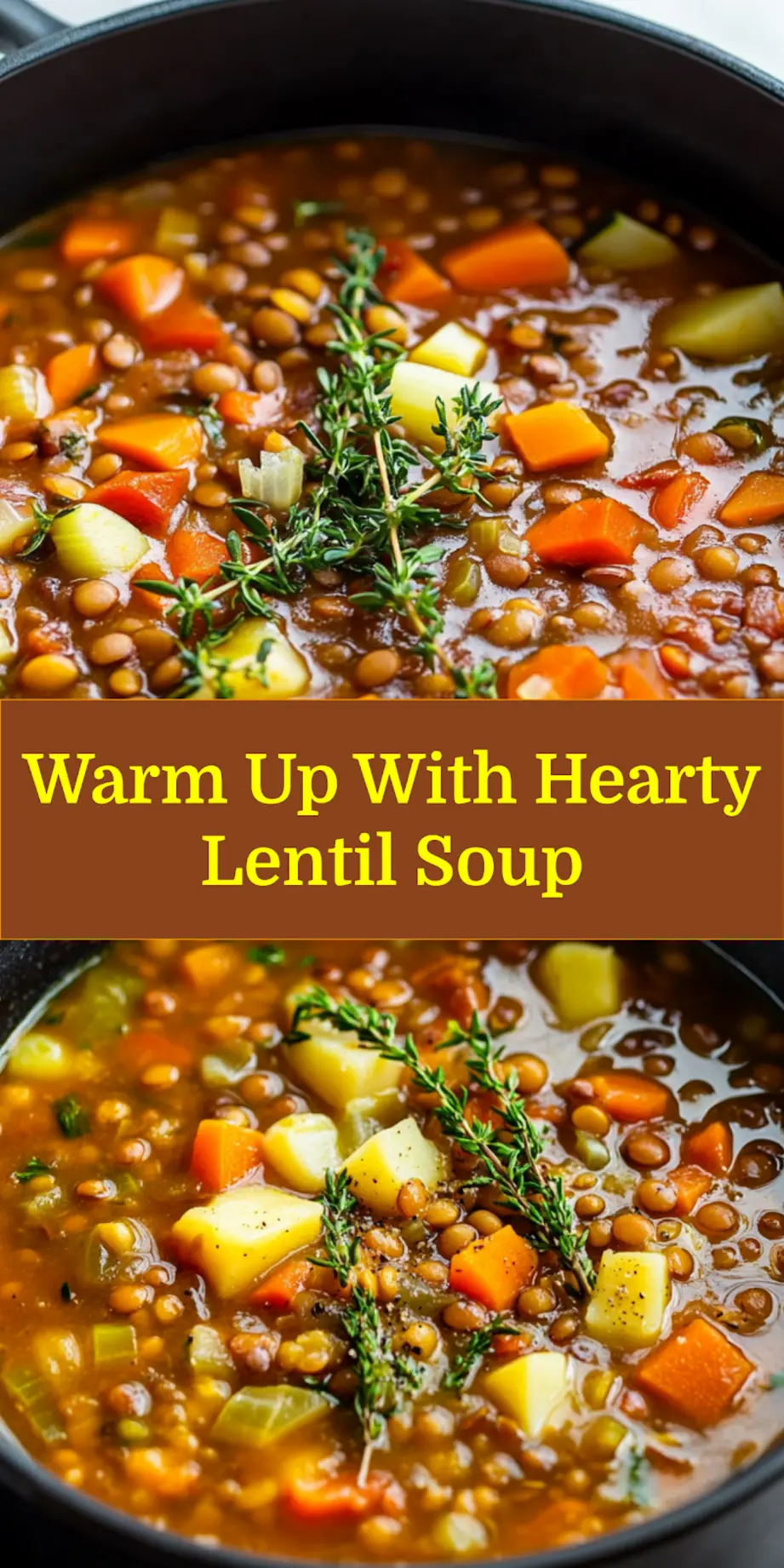 Hearty Lentil Soup: Delicious Fall Comfort Recipe 6 HEARTY LENTIL SOUP centered hero view, clean and uncluttered_pin