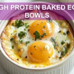 HIGH PROTEIN BAKED EGG BOWLS centered hero view, clean and uncluttered