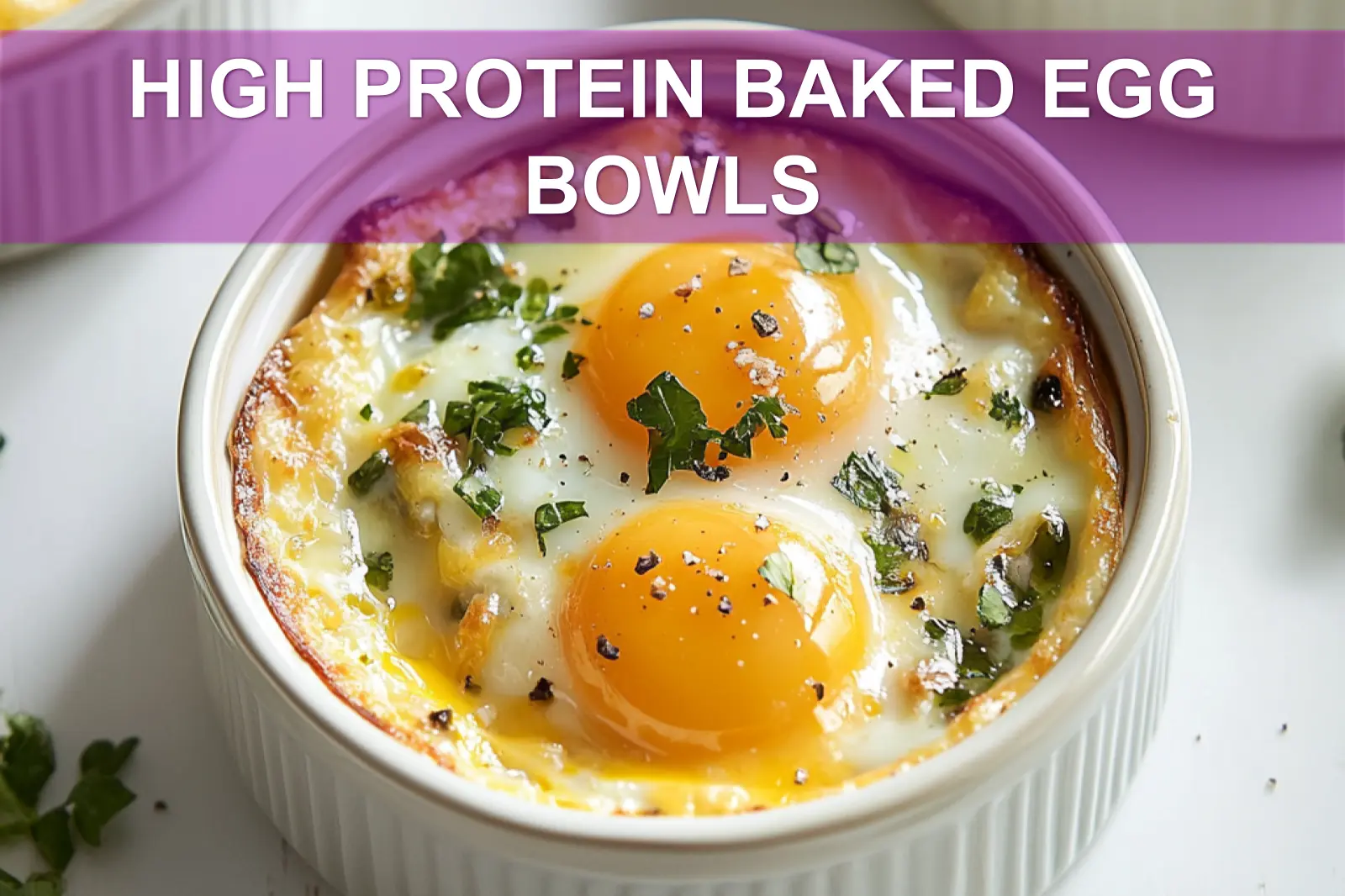 Baked egg bowls with spinach and feta, perfect for high protein meal prep