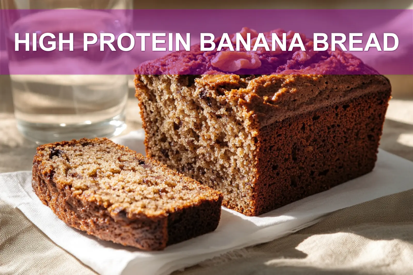 Slice of high protein banana bread with walnuts, a healthy breakfast or snack