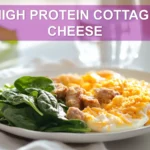 HIGH PROTEIN COTTAGE CHEESE breakfast with eggs turkey sausage spinach and melted cheese
