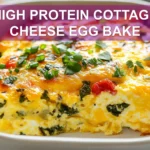 HIGH PROTEIN COTTAGE CHEESE EGG BAKE centered hero view, clean and uncluttered