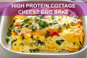 HIGH PROTEIN COTTAGE CHEESE EGG BAKE centered hero view, clean and uncluttered