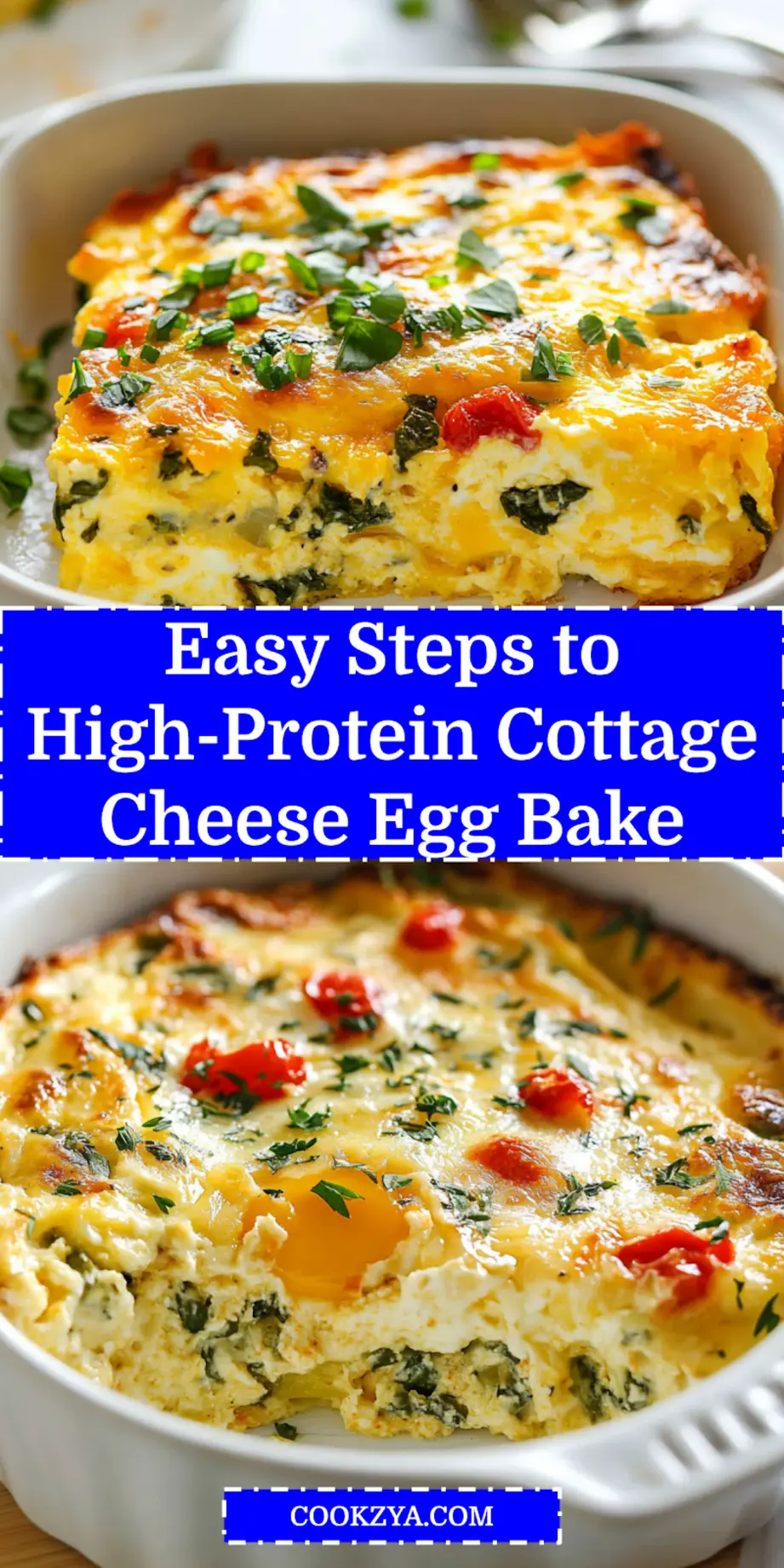 High-Protein Cottage Cheese Egg Bake: Delicious Recipe 6 HIGH PROTEIN COTTAGE CHEESE EGG BAKE centered hero view, clean and uncluttered_pin