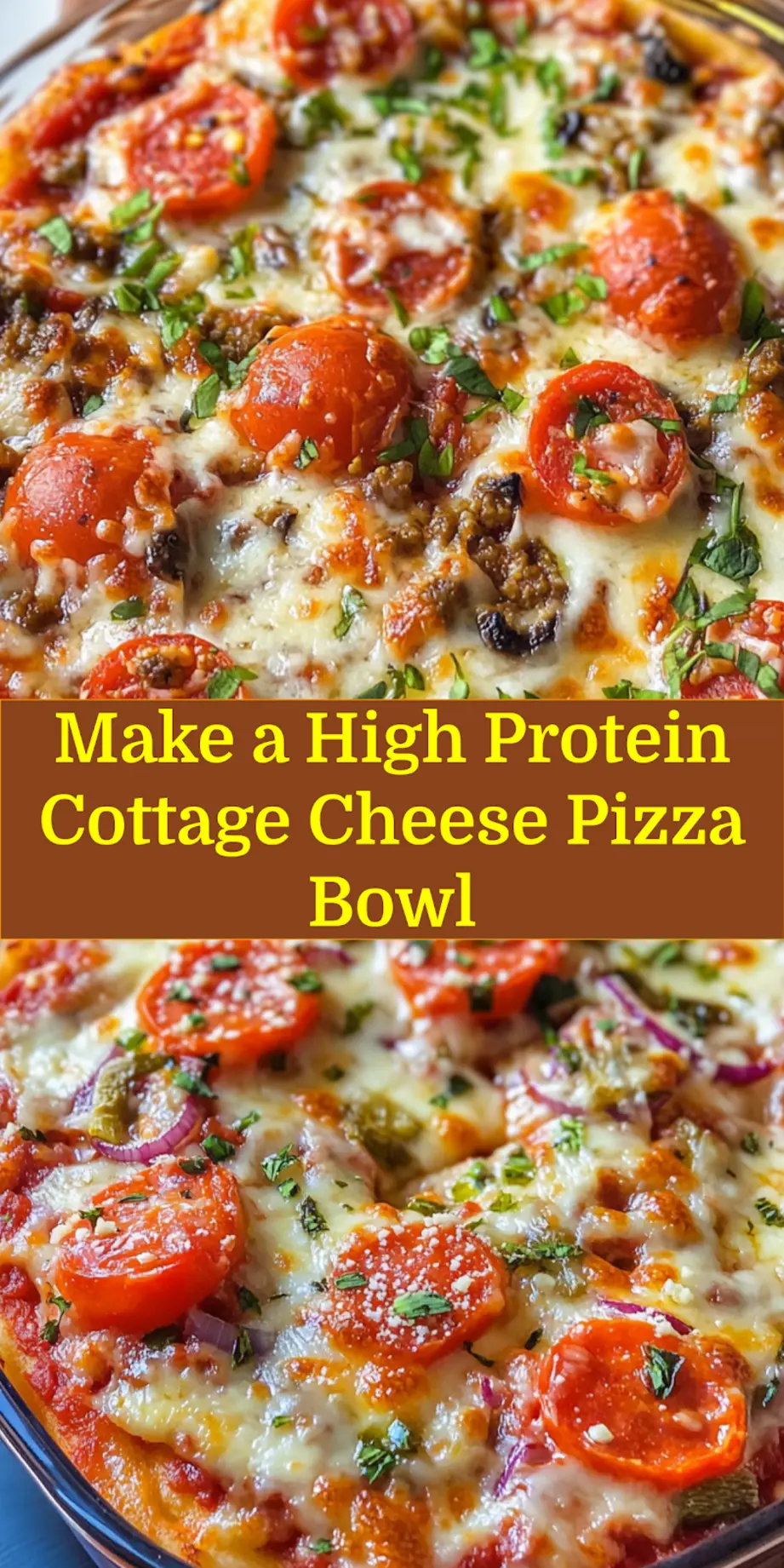 HIGH PROTEIN COTTAGE CHEESE PIZZA BOWL centered hero view, clean and uncluttered_pin