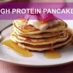 HIGH PROTEIN PANCAKES centered hero view, clean and uncluttered