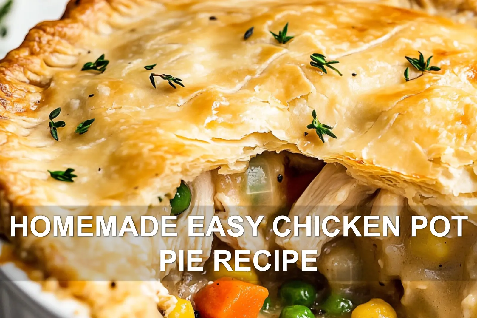 HOMEMADE EASY CHICKEN POT PIE RECIPE centered hero view, clean and uncluttered