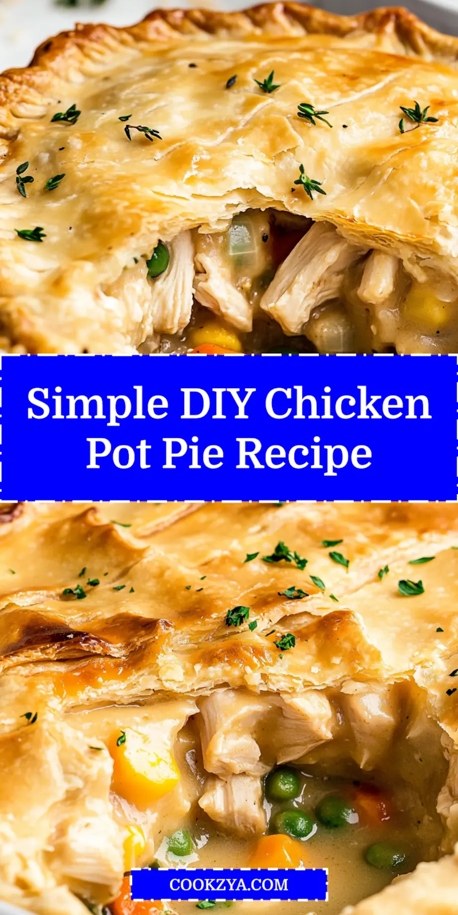 Homemade Easy Chicken Pot Pie Recipe You'll Love 6 HOMEMADE EASY CHICKEN POT PIE RECIPE centered hero view, clean and uncluttered_pin
