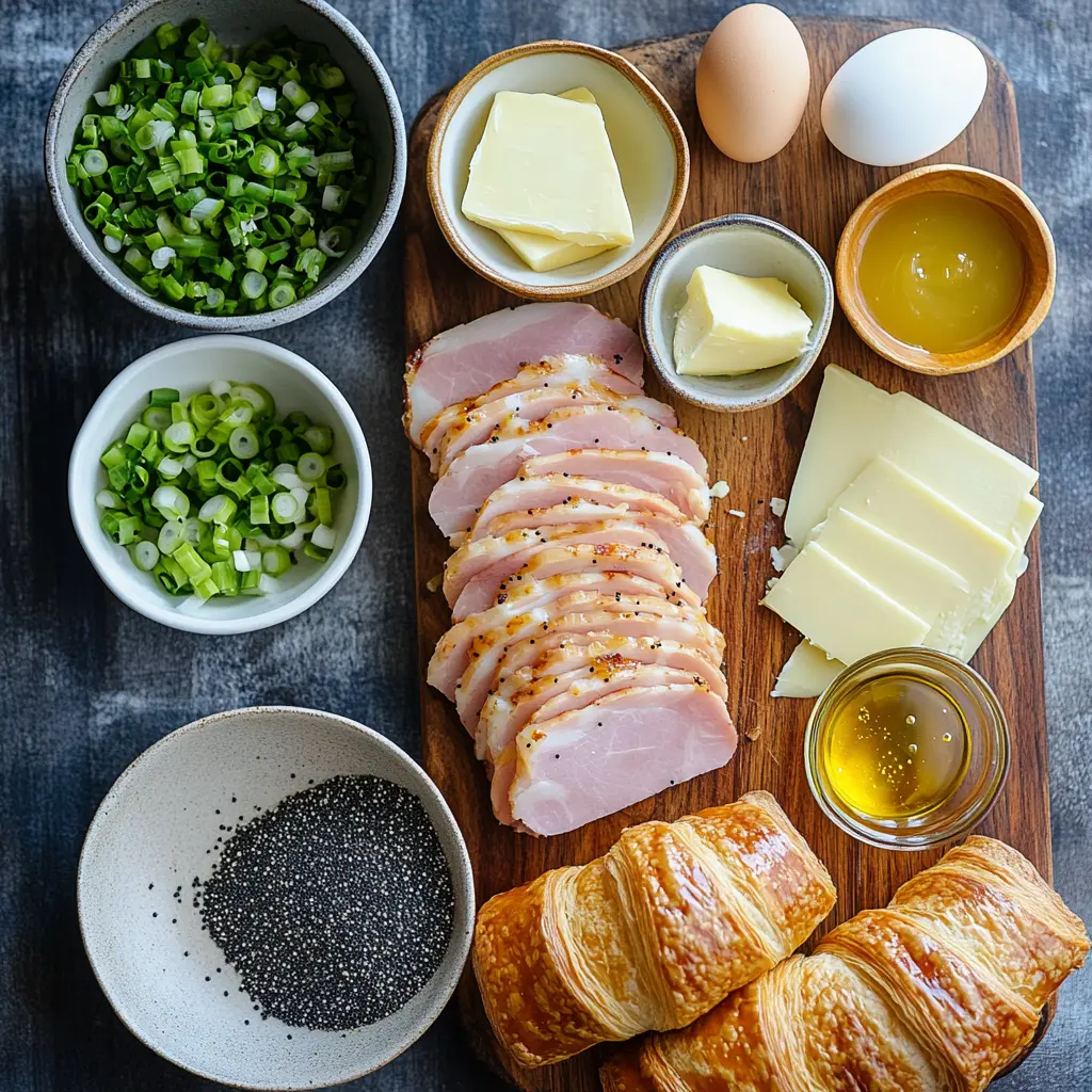 Baked Ham and Cheese Croissants: Irresistibly Simple Recipe 5 BAKED HAM AND CHEESE CROISSANTS centered hero view, clean and uncluttered