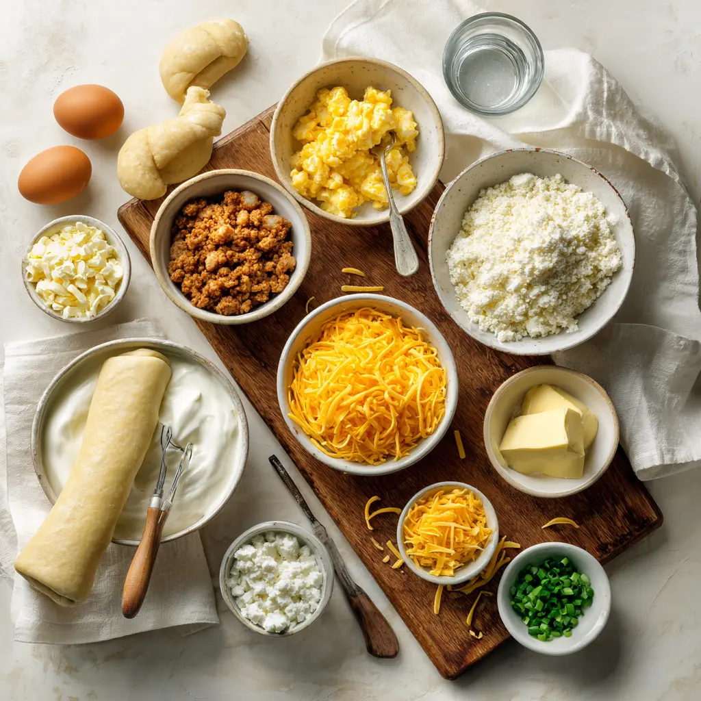 Breakfast Rolls: Quick and Delicious Easy Recipes 5 BREAKFAST ROLLS savory sausage and egg crescent rolls on white napkin warm window light