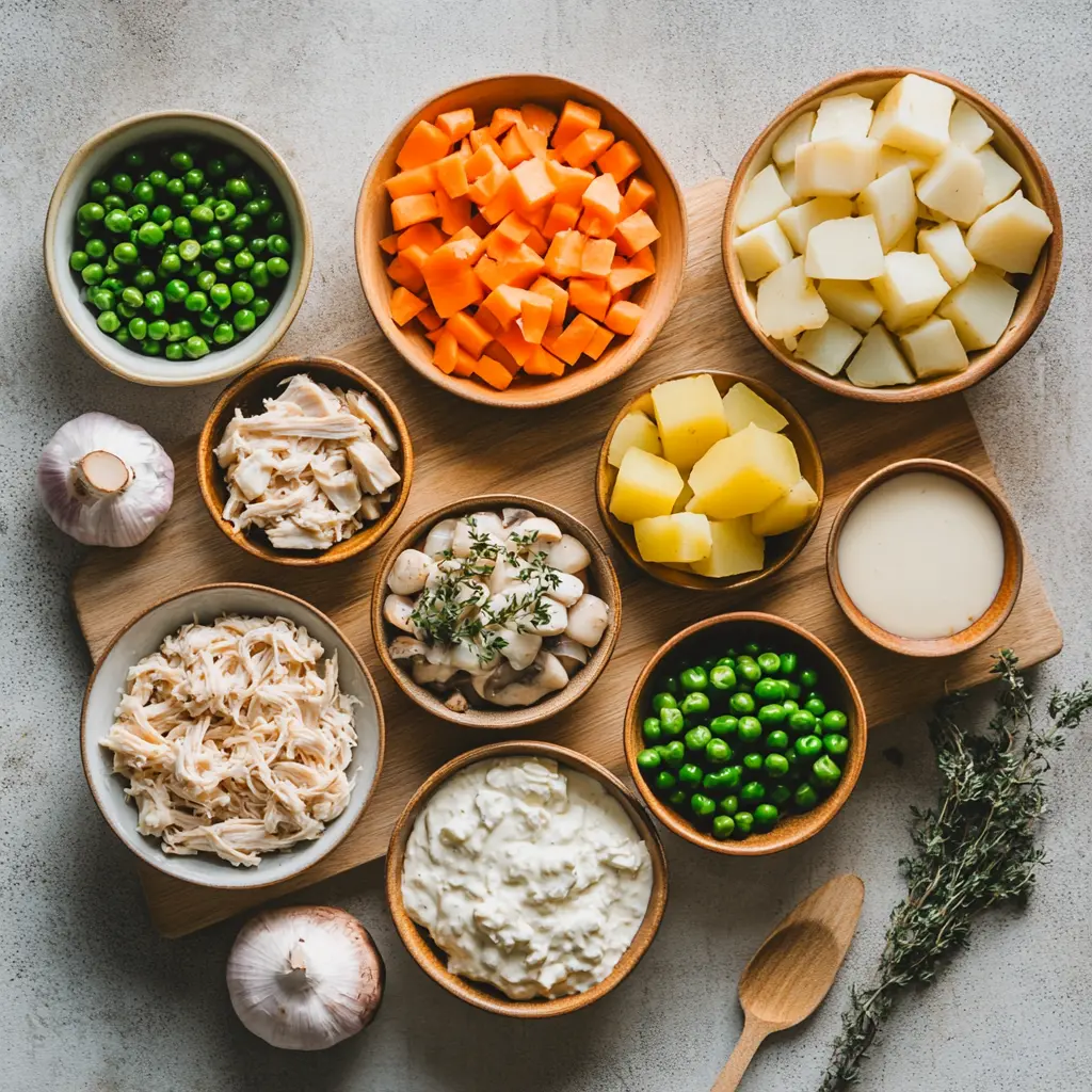 Chicken Pot Pie Easy and Delicious Recipe 5 CHICKEN POT PIE centered hero view, clean and uncluttered