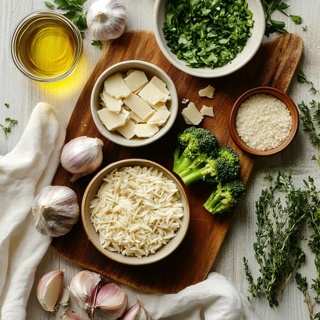 Chicken Sausage and Broccoli Orzo: Easy and Delicious Recipe 5 CHICKEN SAUSAGE AND BROCCOLI ORZO plated, warm natural light, white cloth, shallow depth of field