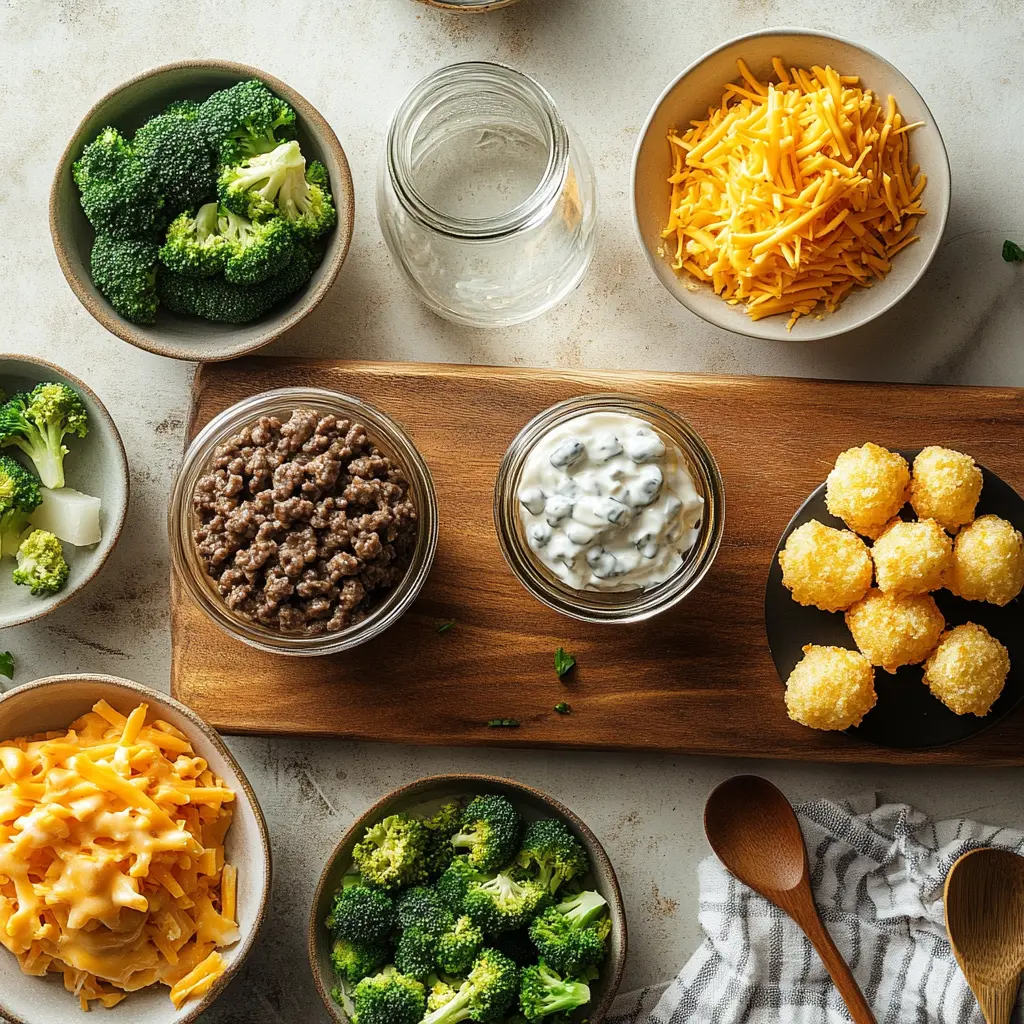 Chinese Beef and Broccoli One Pan Take-Out: Easy Delicious Recipe 5 CHINESE BEEF AND BROCCOLI ONE PAN TAKE-OUT hearty ground beef broccoli melted cheddar crispy tater tots