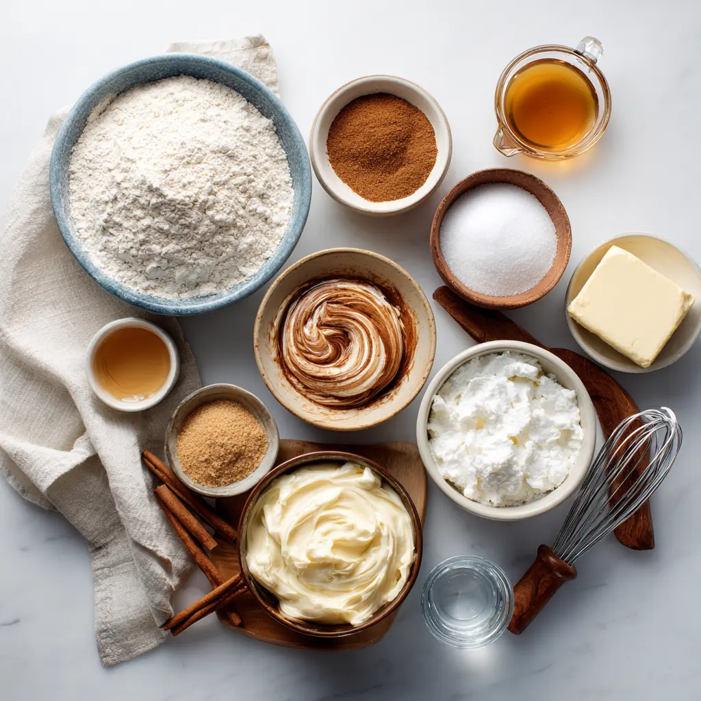 Cinnamon Roll Pancakes: Delicious Easy Recipe to Love 5 CINNAMON ROLL PANCAKES stacked with maple syrup and delicate white cheese glaze on white cloth