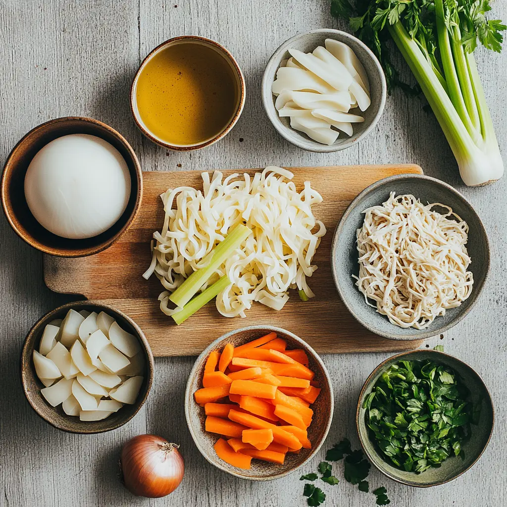 CLASSIC CHICKEN NOODLE SOUP RECIPE centered hero view, clean and uncluttered