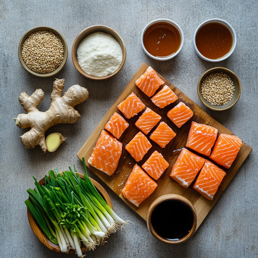 Crispy Air Fryer Honey Garlic Salmon Bites: Delicious Meal 5 CRISPY AIR FRYER HONEY GARLIC SALMON BITES centered hero view, clean and uncluttered