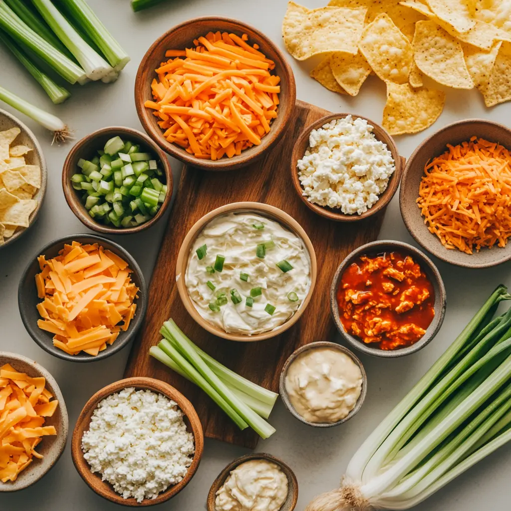 Easy Buffalo Chicken Dip Recipe Quick and Irresistible 5 EASY BUFFALO CHICKEN DIP RECIPE centered hero view, clean and uncluttered