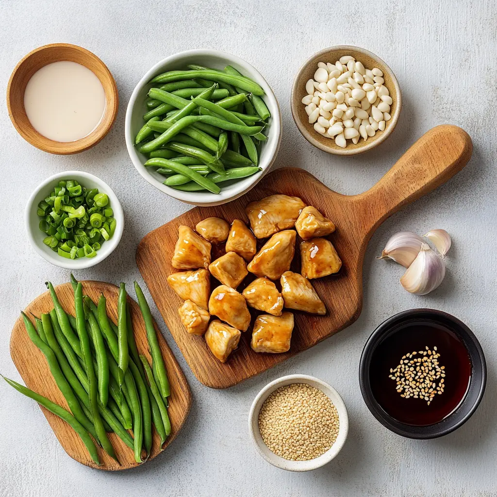 EASY CHINESE CHICKEN AND GREEN BEANS centered hero view, clean and uncluttered