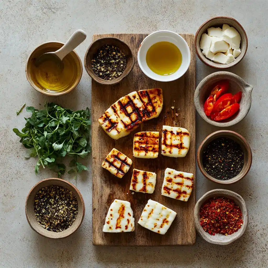 GRILLED HALLOUMI CHEESE centered hero view, clean and uncluttered