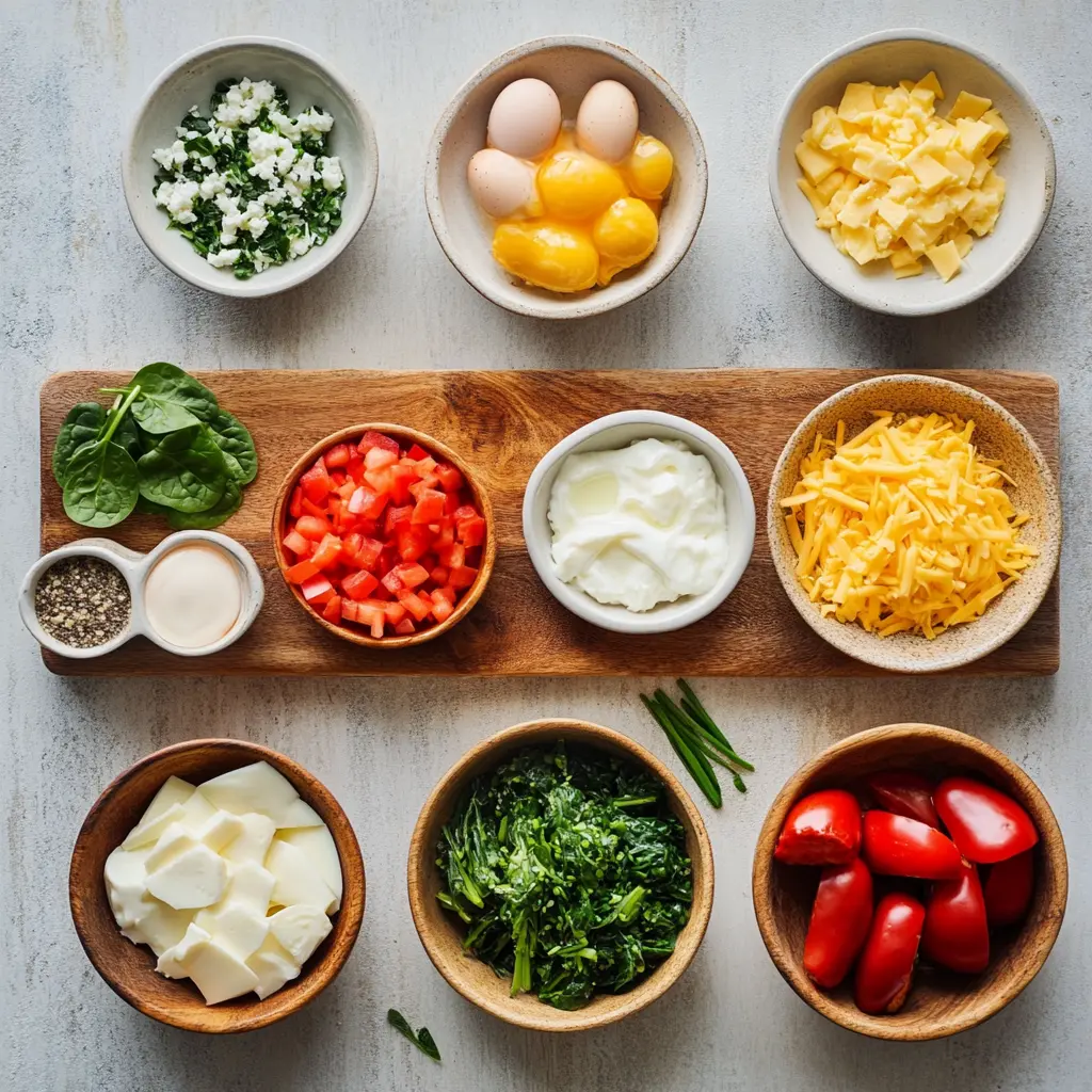 High Protein Baked Egg Bowls: Easy Delicious Meal Prep 5 HIGH PROTEIN BAKED EGG BOWLS centered hero view, clean and uncluttered