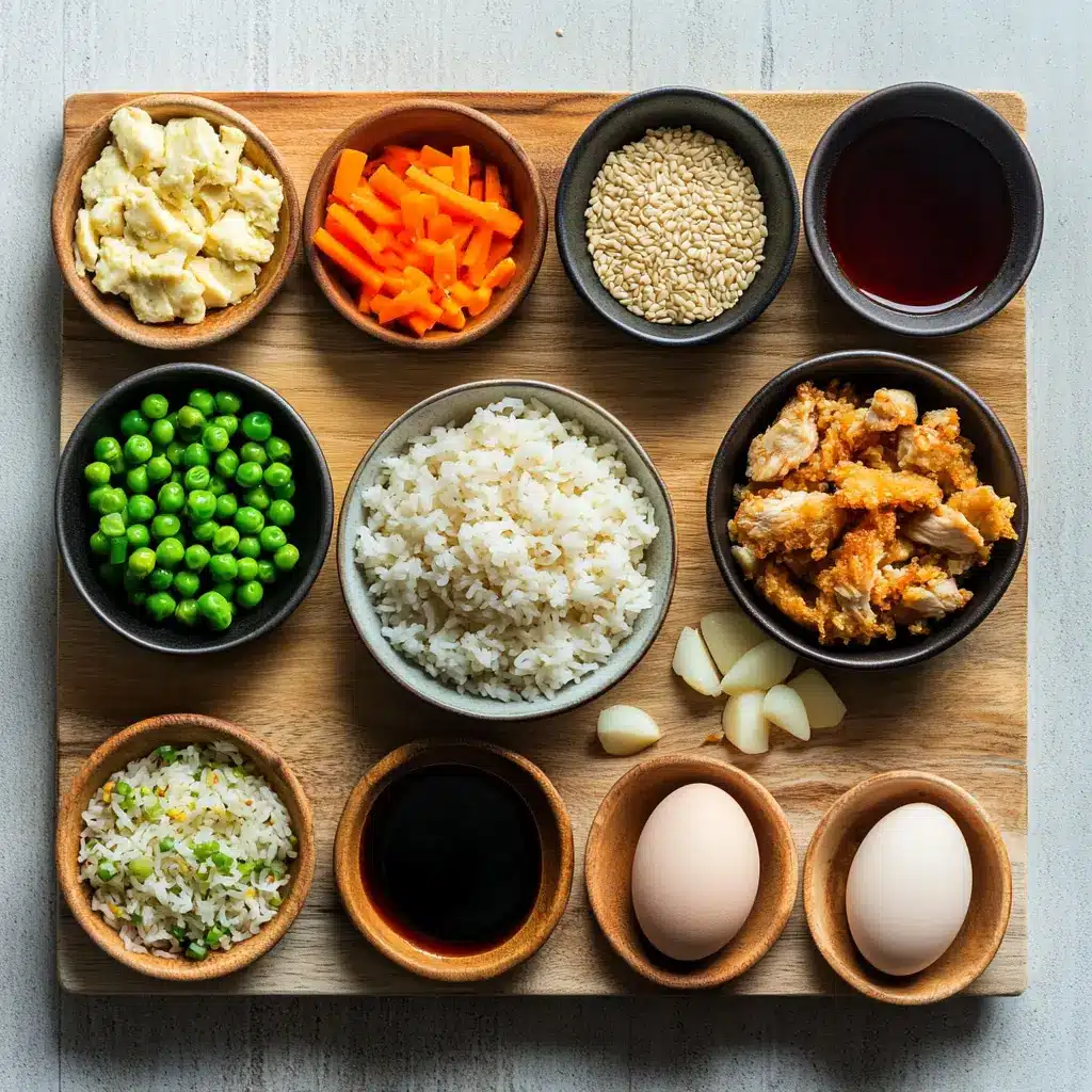 High Protein Crispy Garlic Chicken Fried Rice Recipe 5 HIGH PROTEIN CRISPY GARLIC CHICKEN FRIED RICE centered hero view, clean and uncluttered