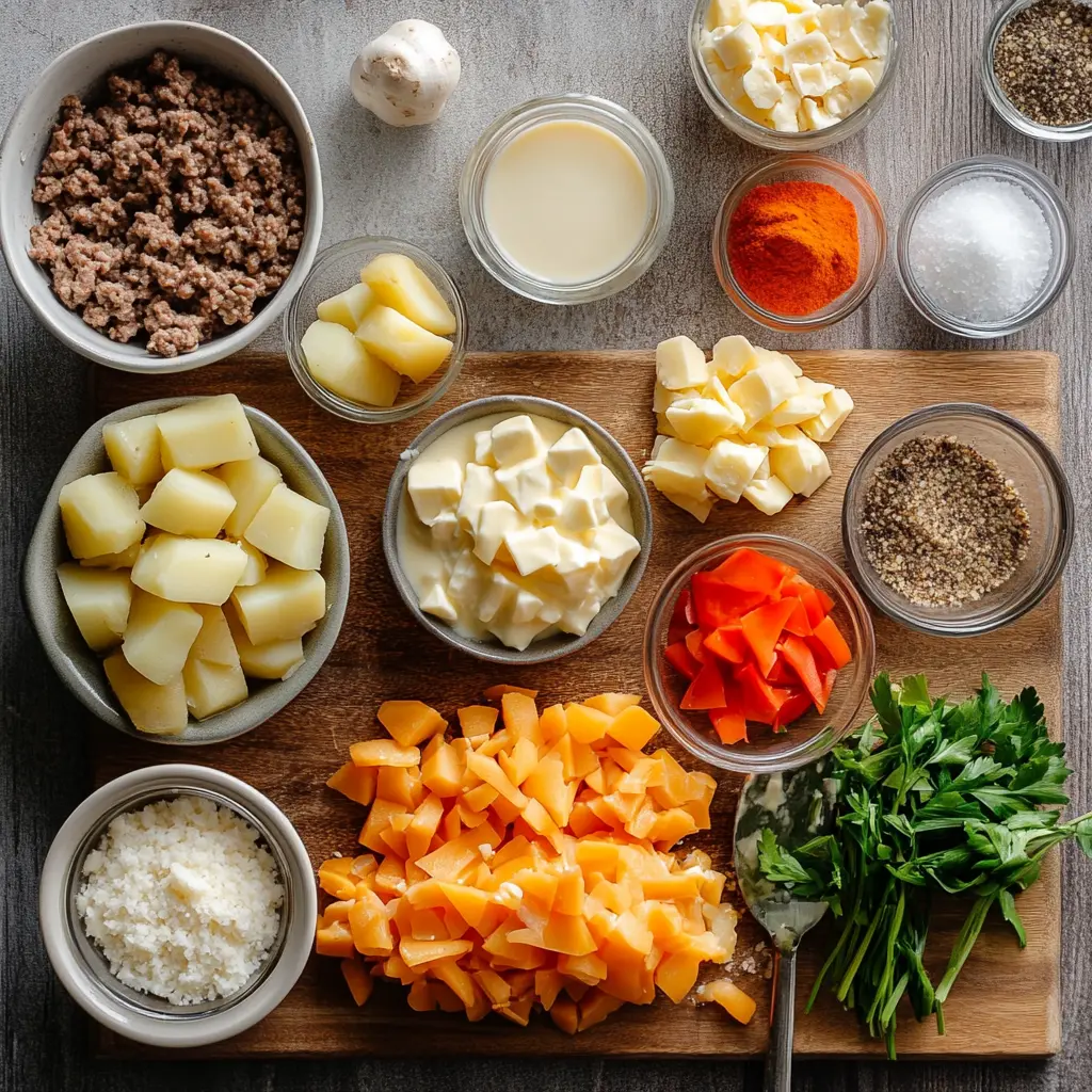 Hobo Casserole Ground Beef Recipe Rich and Easy 5 HOBO CASSEROLE GROUND BEEF RECIPE centered hero view, clean and uncluttered