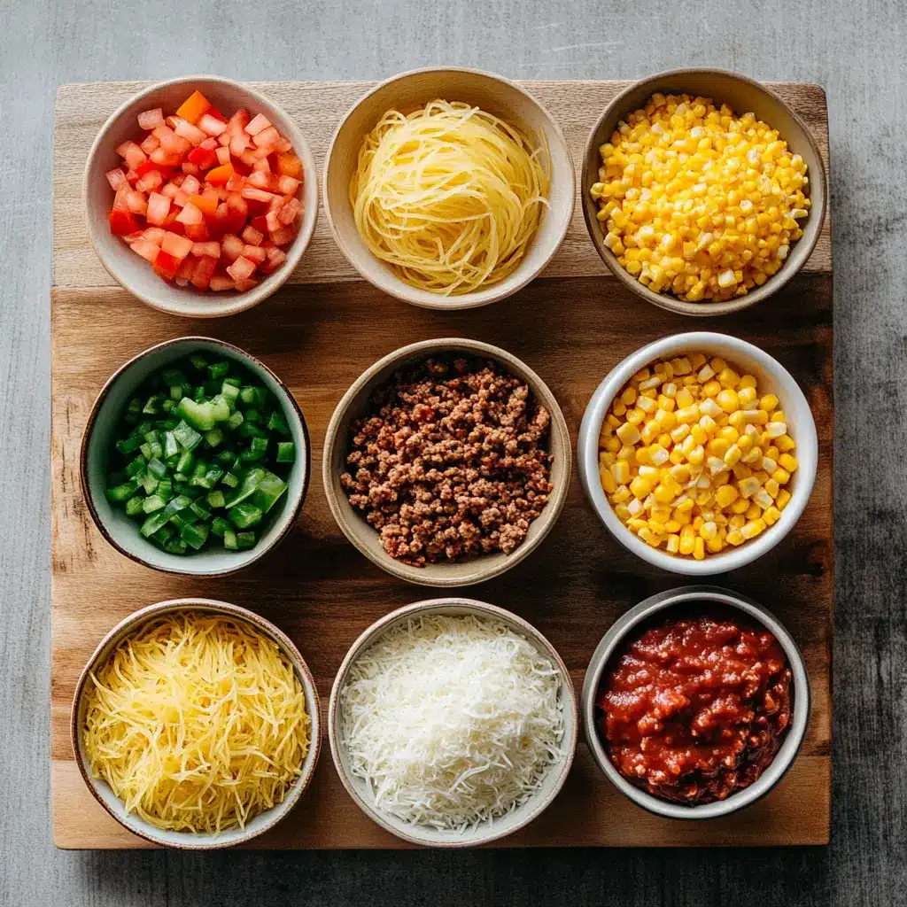 MEXICAN SPAGHETTI SQUASH CASSEROLE centered hero view, clean and uncluttered