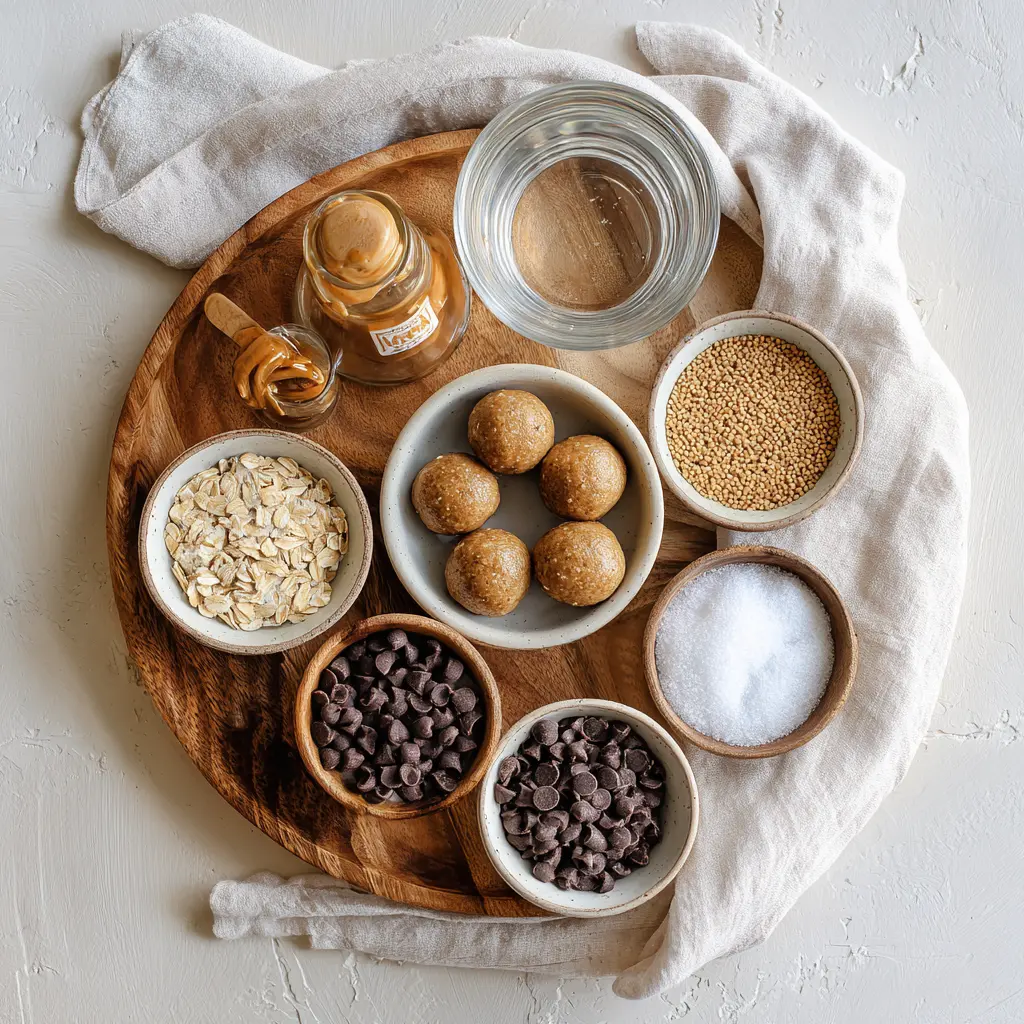 No-Bake Chocolate Peanut Butter Protein Balls: Easy Delicious Recipe 5 NO BAKE CHOCOLATE PEANUT BUTTER PROTEIN BALLS on wooden board with cloth and glass water