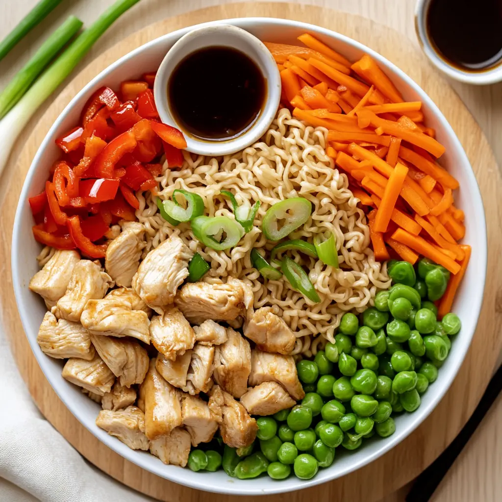 Quick & Tasty Chicken Ramen Stir Fry: Ultimate Recipe Joy 5 QUICK TASTY CHICKEN RAMEN STIR FRY vibrant plated stir fry on white napkin clear water glass