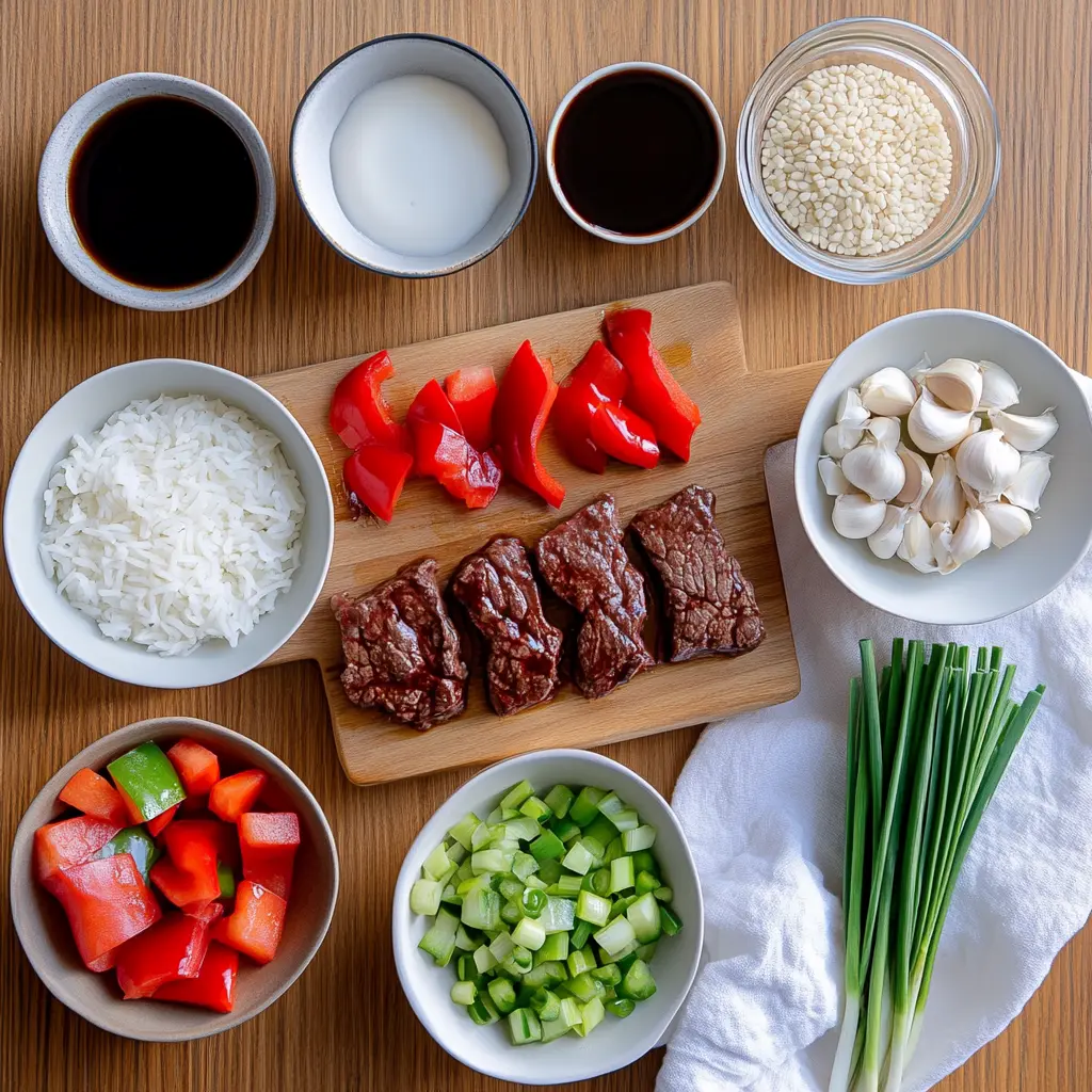Sizzling Chinese Pepper Steak with Onions: Delicious Easy Recipe 5 SIZZLING CHINESE PEPPER STEAK WITH ONIONS served with steamed rice green onions vibrant peppers