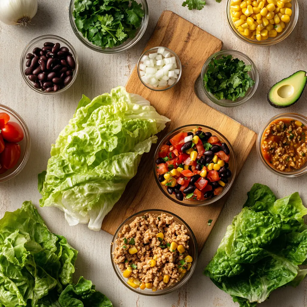 Southwest Chicken Lettuce Wraps Quick Easy Delicious 5 SOUTHWEST CHICKEN LETTUCE WRAPS centered hero view, clean and uncluttered