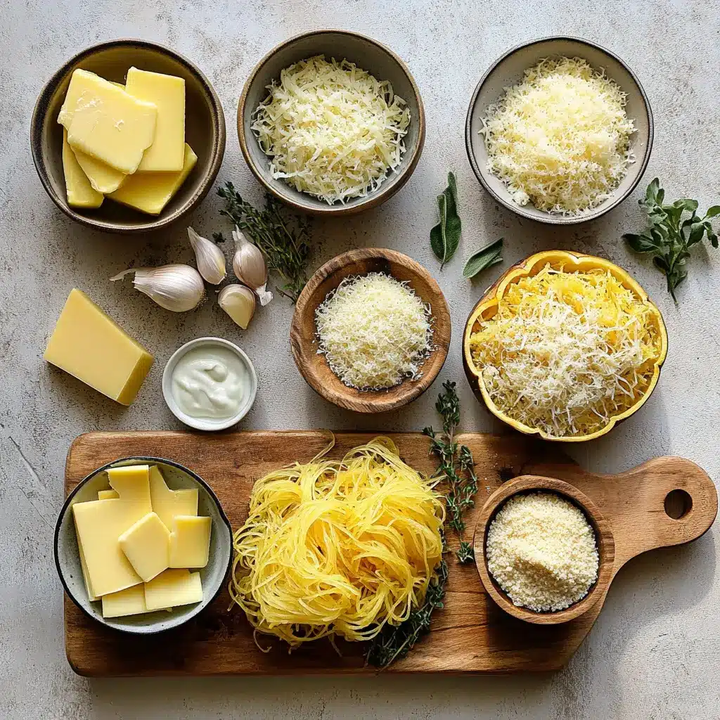 SPAGHETTI SQUASH AU GRATIN centered hero view, clean and uncluttered