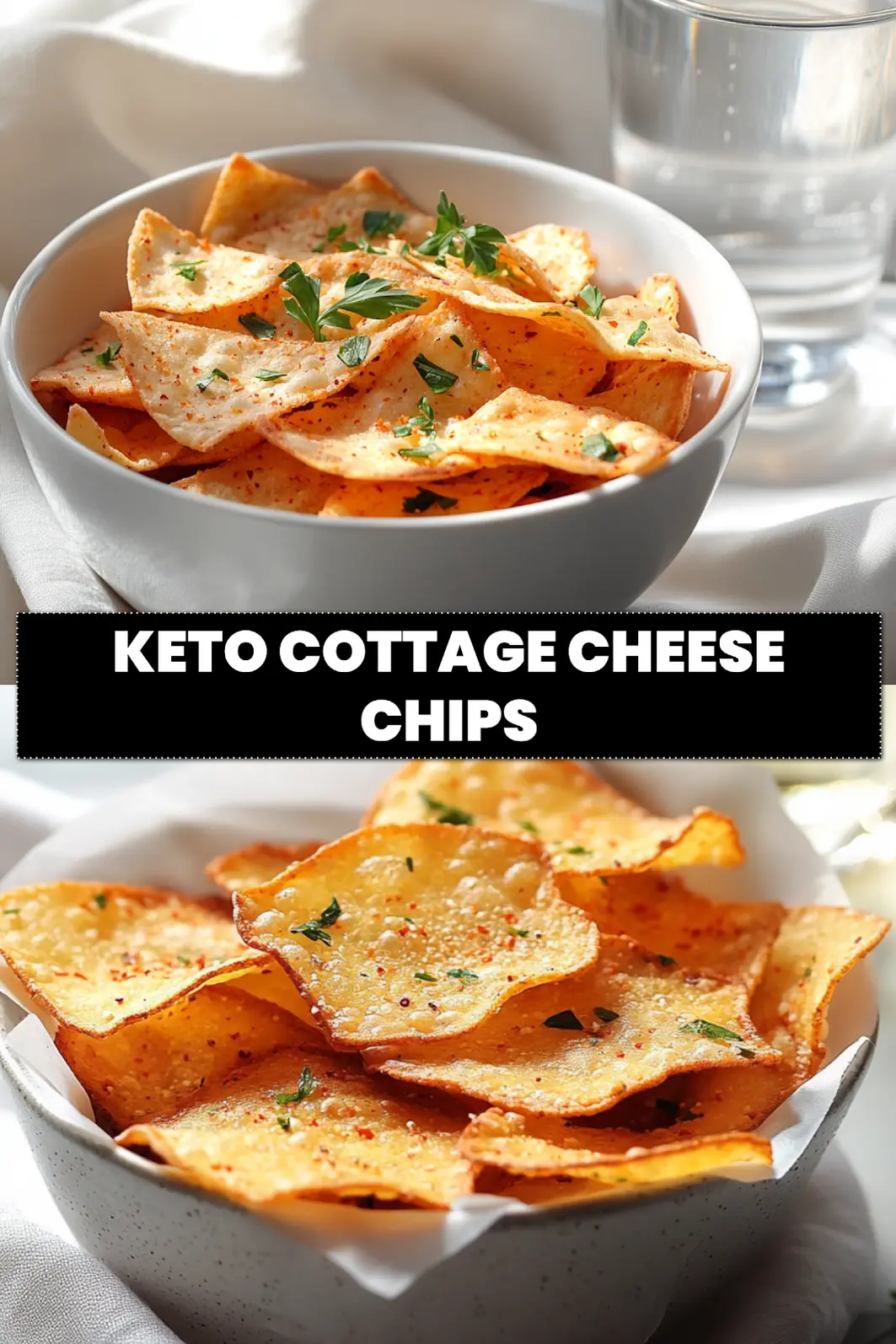 Keto Cottage Cheese Chips Recipe: Quick and Delicious Snack 6 KETO COTTAGE CHEESE CHIPS crunchy chips with paprika and fresh herbs on white napkin_pin