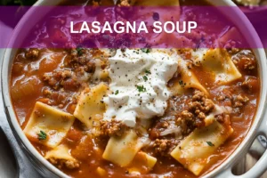 Lasagna Soup: Easy and Irresistible Cozy Recipe LASAGNA SOUP centered hero view, clean and uncluttered