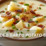 LOADED BAKED POTATO SOUP centered hero view, clean and uncluttered