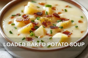 LOADED BAKED POTATO SOUP centered hero view, clean and uncluttered