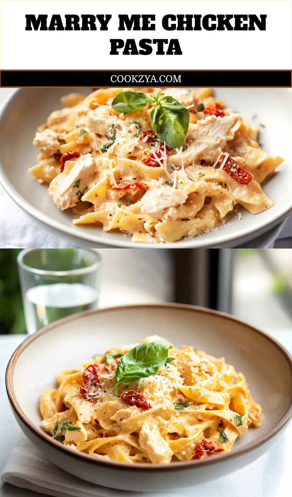 Marry Me Chicken Pasta: Quick and Irresistible Delight 6 MARRY ME CHICKEN PASTA creamy pasta with shredded chicken sun-dried tomatoes basil in warm glow_pin